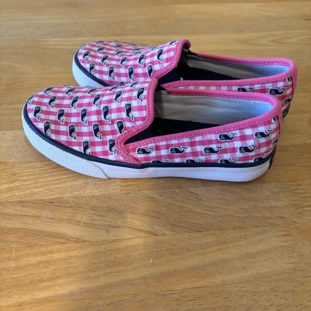 NEW GIRLS 2 SPERRY X VINEYARD VINES SEASIDE GINGHAM WHALE SLIP ON SHOES Size 13